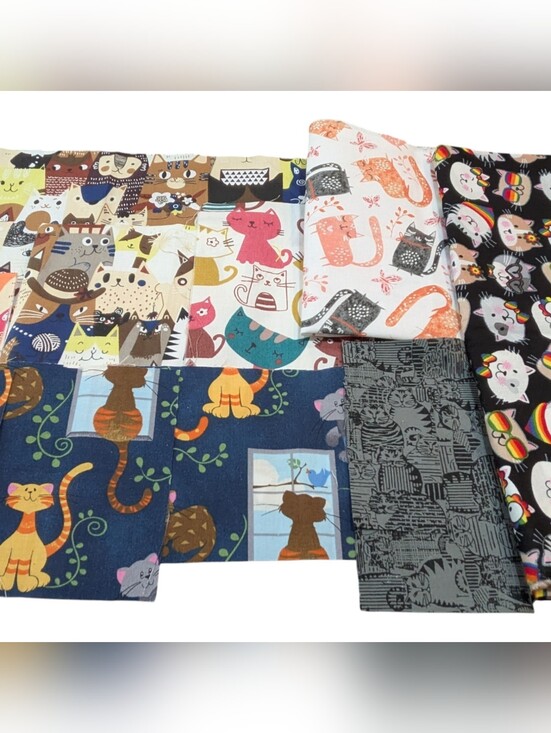 Fabric Traditions, Kokka Other - Multi-Pack of 8 Fun Cat Themed Fabric Remnants
